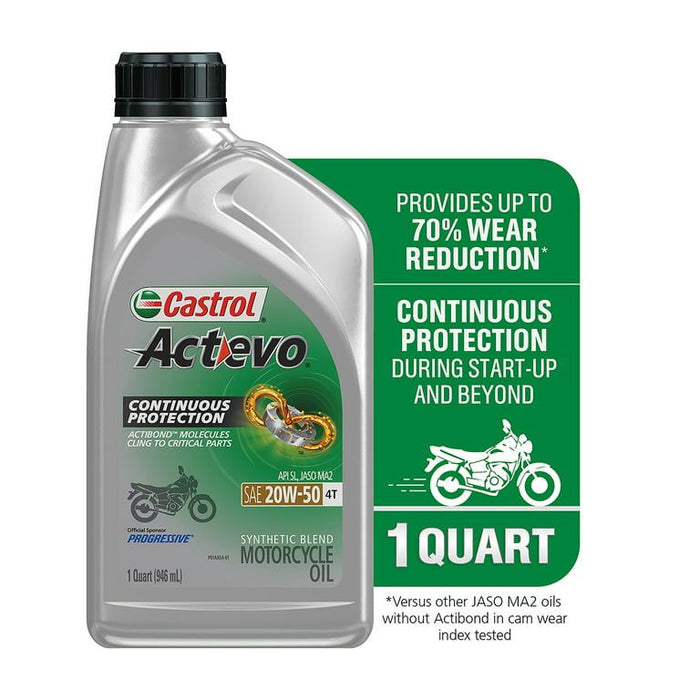 Castrol Actevo 4T 20W-50 Part Synthetic Motorcycle Oil, 1 Quart