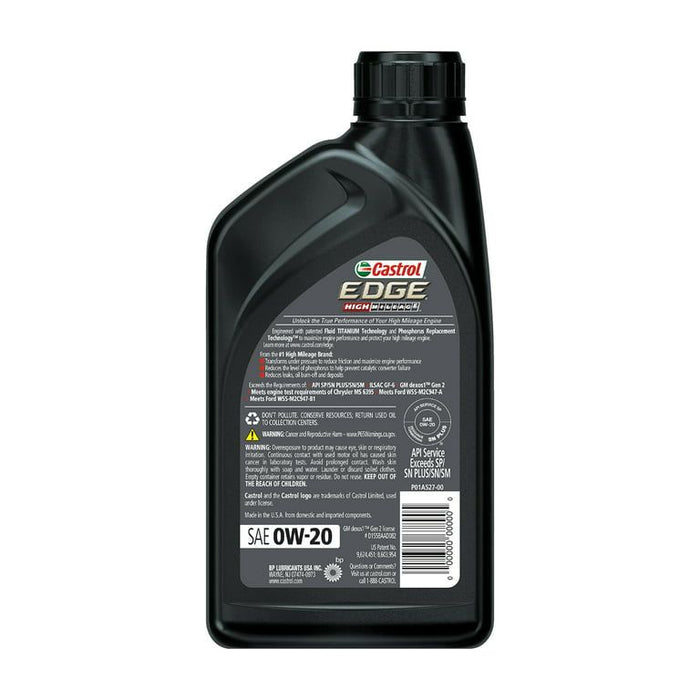 Castrol Edge High Mileage 0W-20 Advanced Full Synthetic Motor Oil, 1 Quart