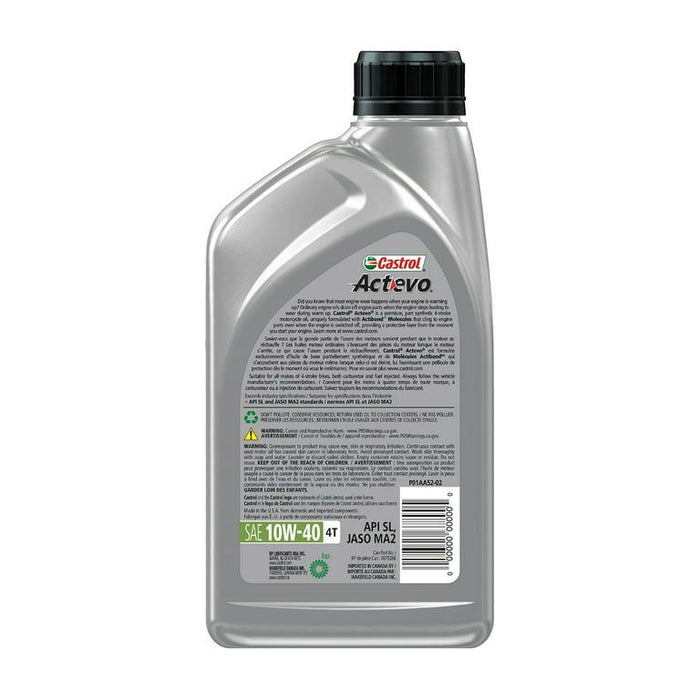 Castrol Actevo 4T 10W-40 Part Synthetic Motorcycle Oil, 1 Quart