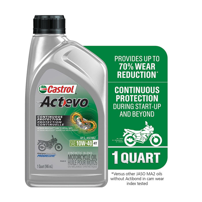 Castrol Actevo 4T 10W-40 Part Synthetic Motorcycle Oil, 1 Quart