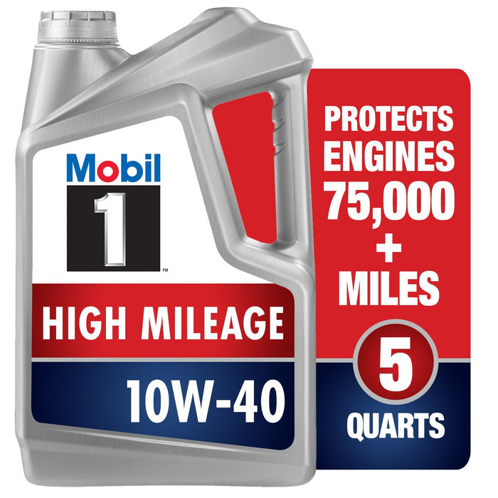 Mobil 1 High Mileage Full Synthetic Motor Oil 10W-40, 5 qt