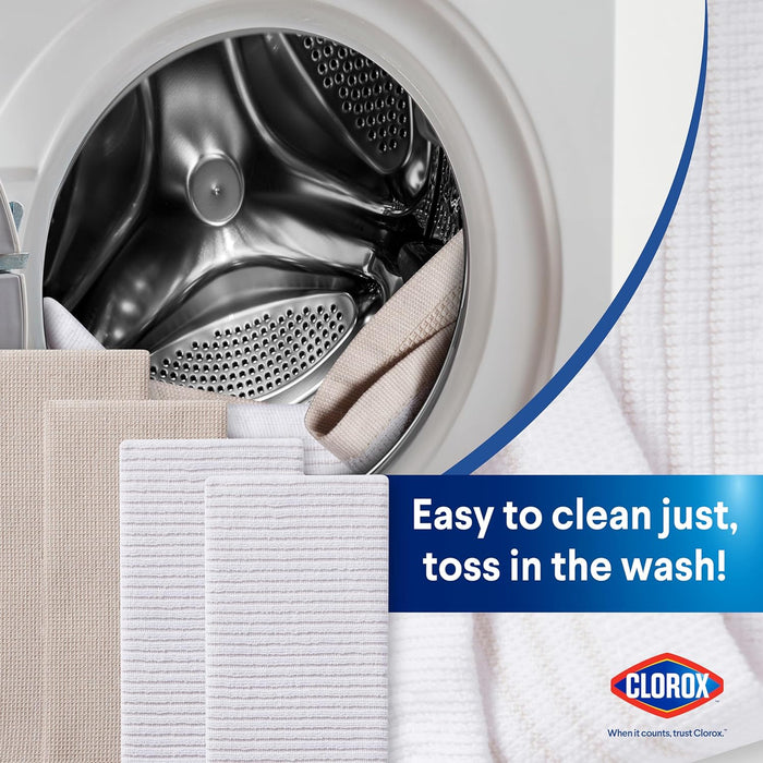 CLOROX Kitchen Towel Set - 100% Cotton Quick Dry Absorbent Multipurpose Beautiful Towels - 15" x 25" - Beige Tan 4 Pack