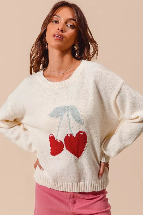 SO ME Heart Cherry Knitted Valentine Sweater Top