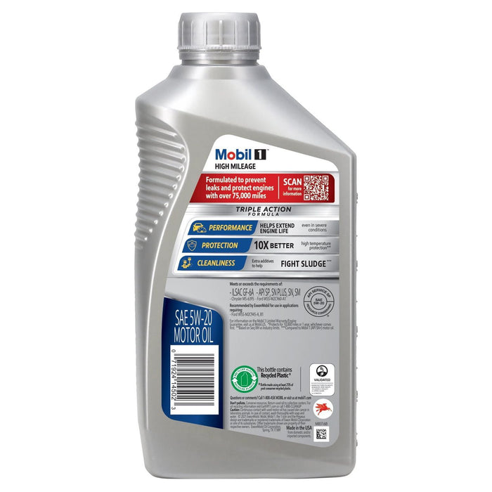 Mobil 1 High Mileage Full Synthetic Motor Oil 5W-20,1 qt