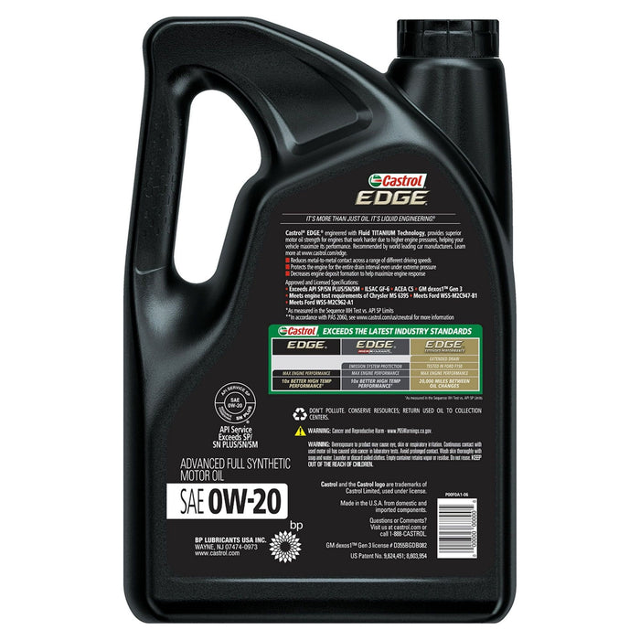 Castrol EDGE 0W-20 Advanced Full Synthetic Motor Oil, 5 Quarts