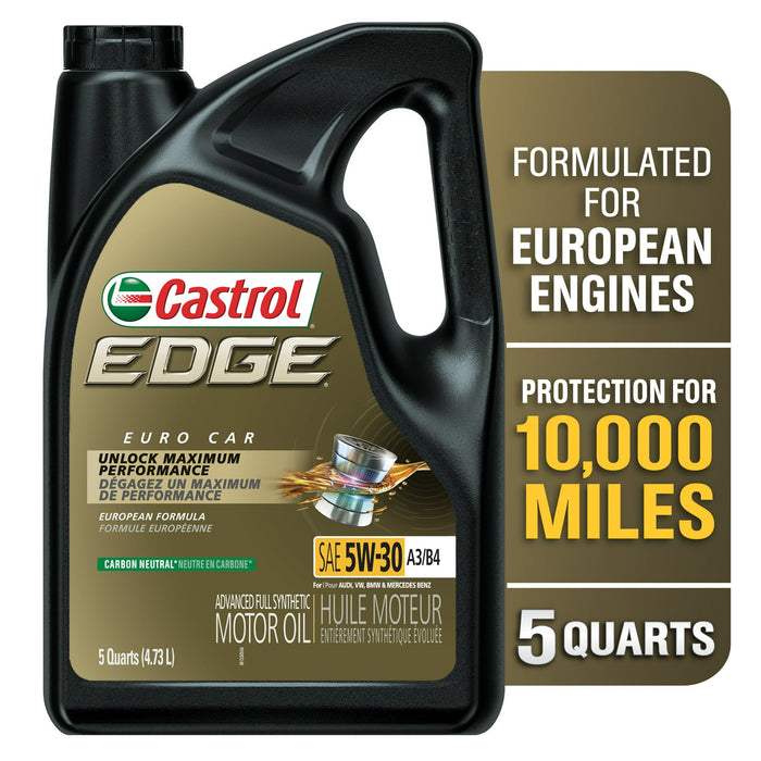 Castrol EDGE Euro 5W-30 A3/B4 European Advanced Full Synthetic Motor Oil, 5 Quarts