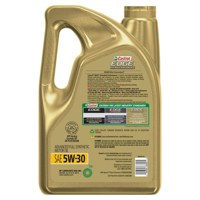 Castrol EDGE Extended Performance 5W-30 Advanced Full Synthetic Motor Oil, 5 Quarts