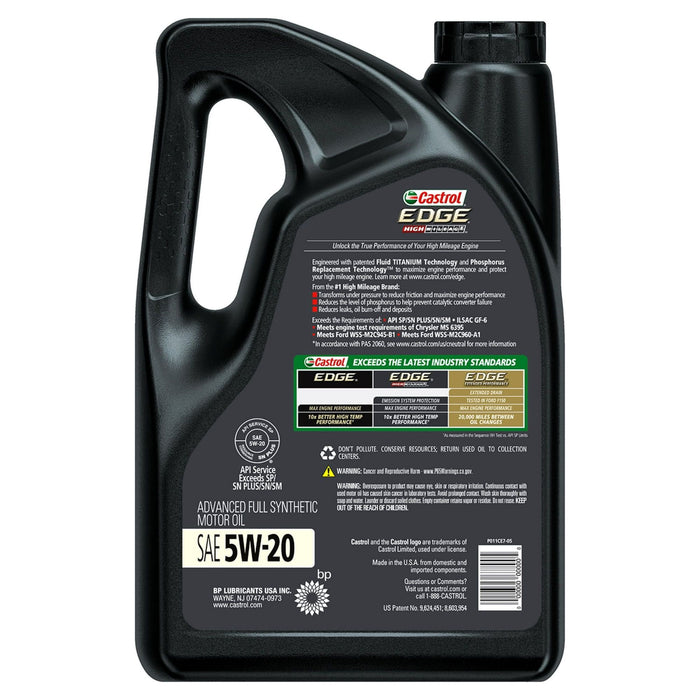 Castrol EDGE High Mileage 5W-20 Advanced Full Synthetic Motor Oil, 5 Quarts