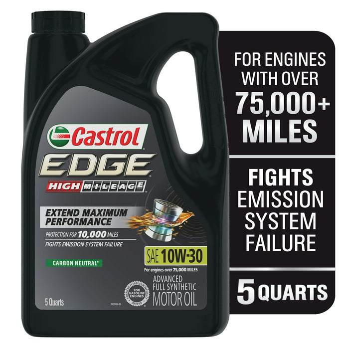 Castrol EDGE High Mileage 10W-30 Advanced Full Synthetic Motor Oil, 5 Quarts