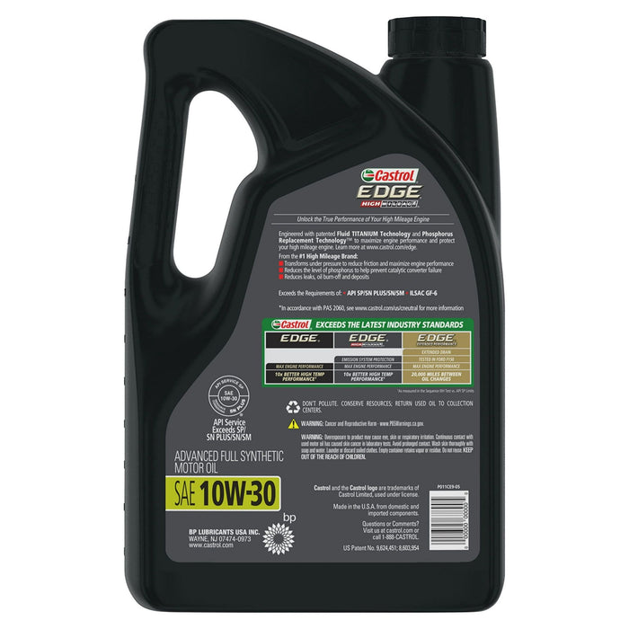 Castrol EDGE High Mileage 10W-30 Advanced Full Synthetic Motor Oil, 5 Quarts