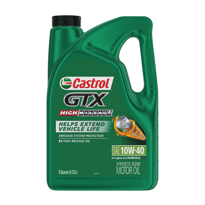 Castrol GTX High Mileage 10W-40 Synthetic Blend Motor Oil, 5 Quarts