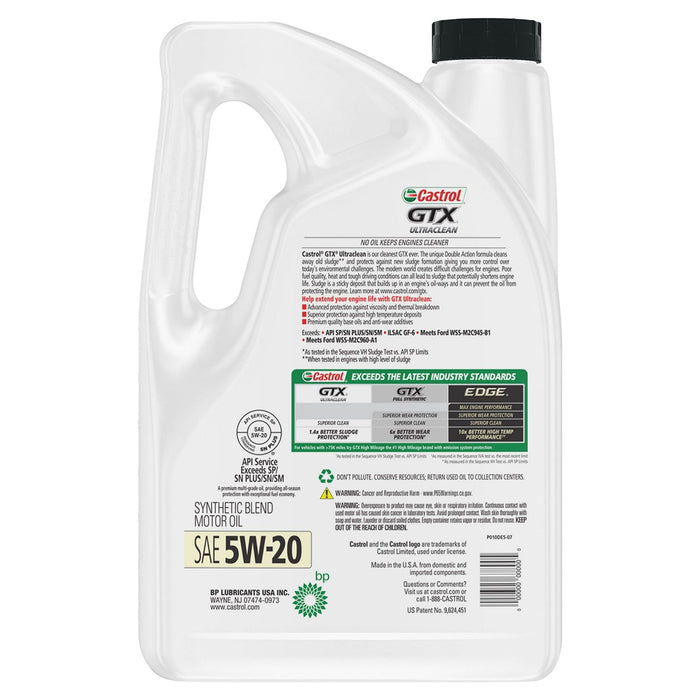 Castrol GTX Ultraclean 5W-20 Synthetic Blend Motor Oil, 5 Quarts