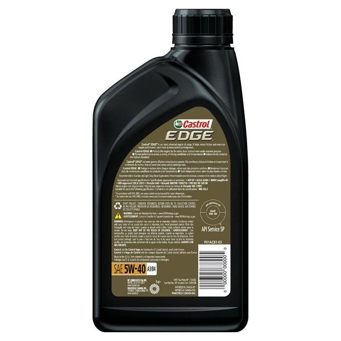 Castrol EDGE Euro 5W-40 A3/B4 Advanced Full Synthetic Motor Oil, 1 Quart