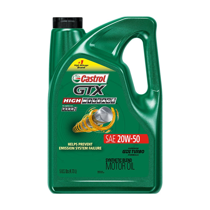 Castrol GTX High Mileage 20W-50 Synthetic Blend Motor Oil, 5 Quarts