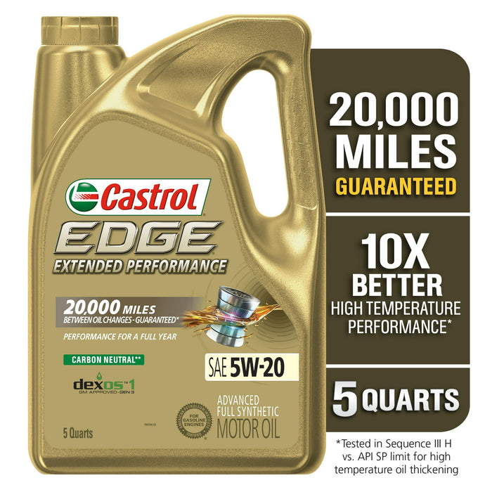 Castrol EDGE Extended Performance 5W-20 Advanced Full Synthetic Motor Oil, 5 Quarts