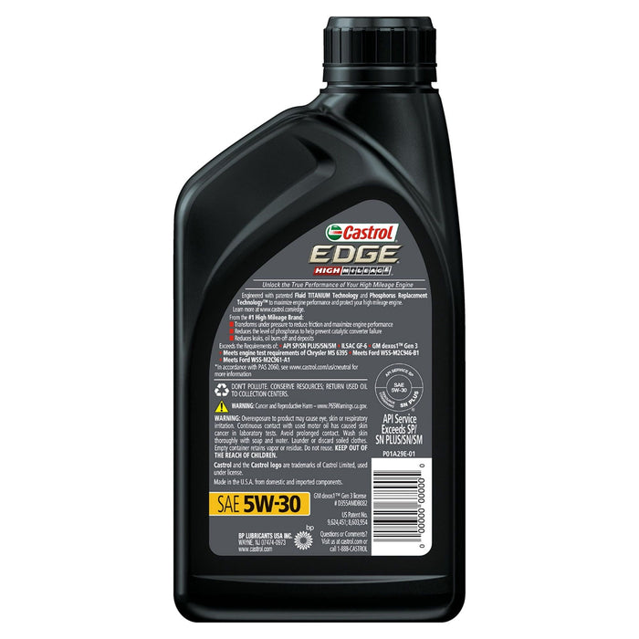 Castrol EDGE High Mileage 5W-30 Advanced Full Synthetic Motor Oil, 1 Quart