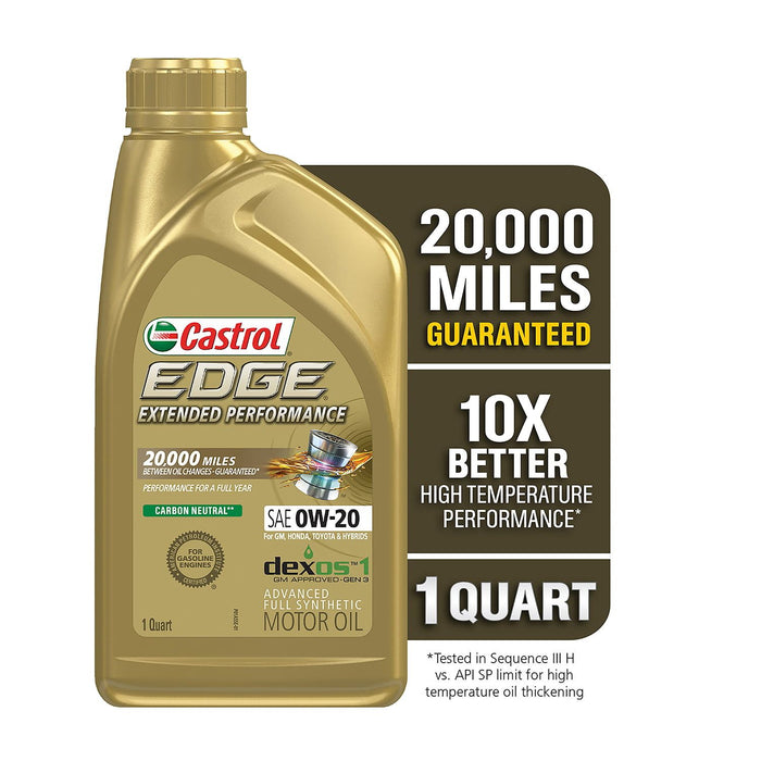 Castrol Edge Extended Performance 0W-20 Advanced Full Synthetic Motor Oil, 1 Quart