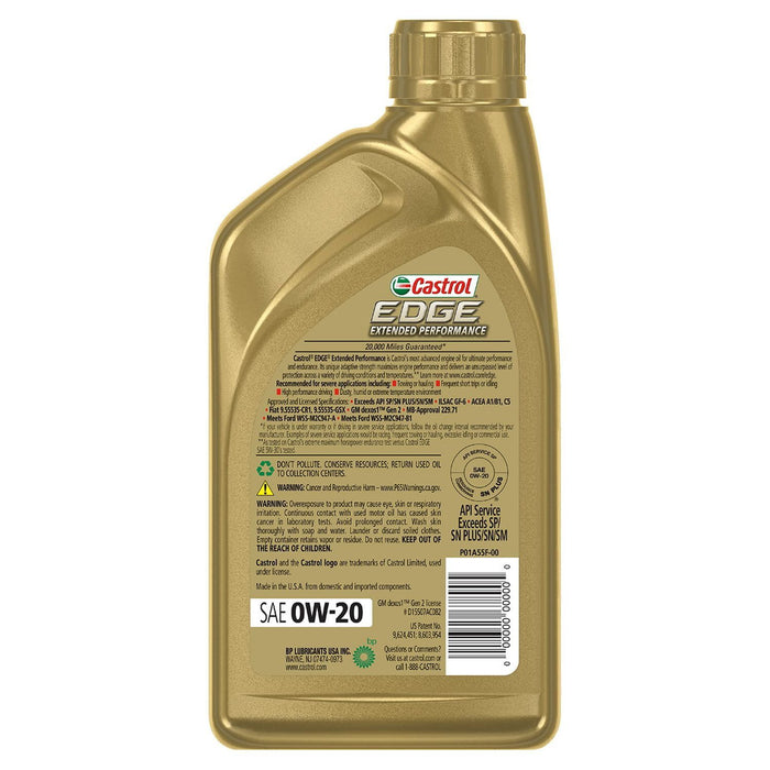 Castrol Edge Extended Performance 0W-20 Advanced Full Synthetic Motor Oil, 1 Quart