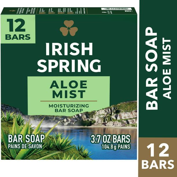 Irish Spring Aloe Bar Soap for Men, Aloe Mist Mens Bar Soap, 12 Pack, 3.7 oz