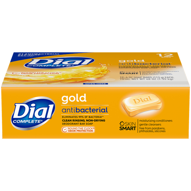 Dial Antibacterial Deodorant Bar Soap, Advanced Clean, Gold, 4 oz, 12 Bars