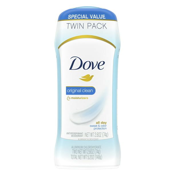 Dove Original Clean Antiperspirant Deodorant, 2.6 oz, Twin Pack