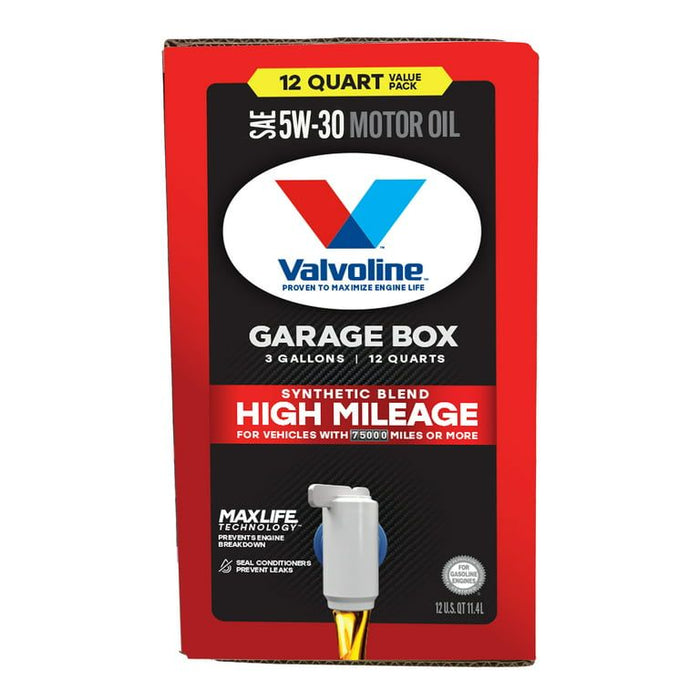 Valvoline High Mileage MaxLife 5W-30 Synthetic Blend Motor Oil 12 QT Garage Box