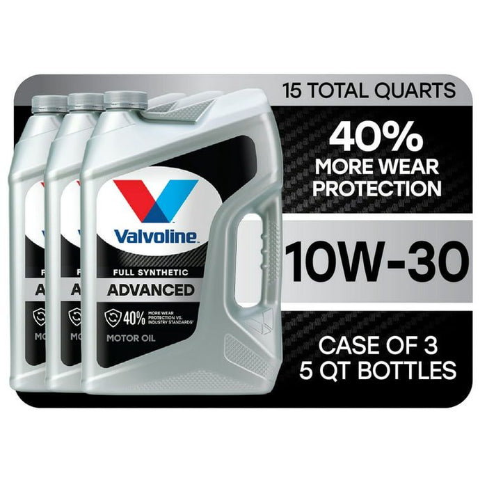 Valvoline Advanced Full Synthetic 10W-30 Motor Oil 5 QT, Case of 3