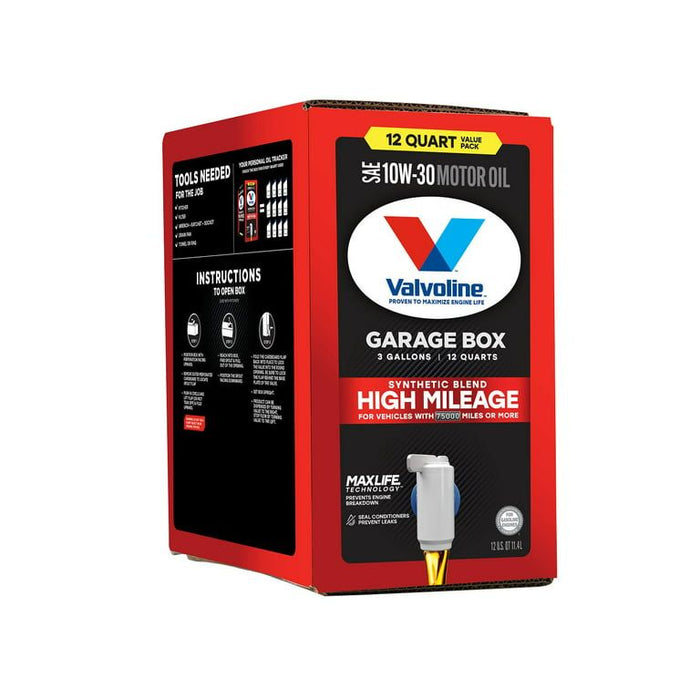 Valvoline High Mileage MaxLife 10W-30 Synthetic Blend Motor Oil 12 QT Garage Box