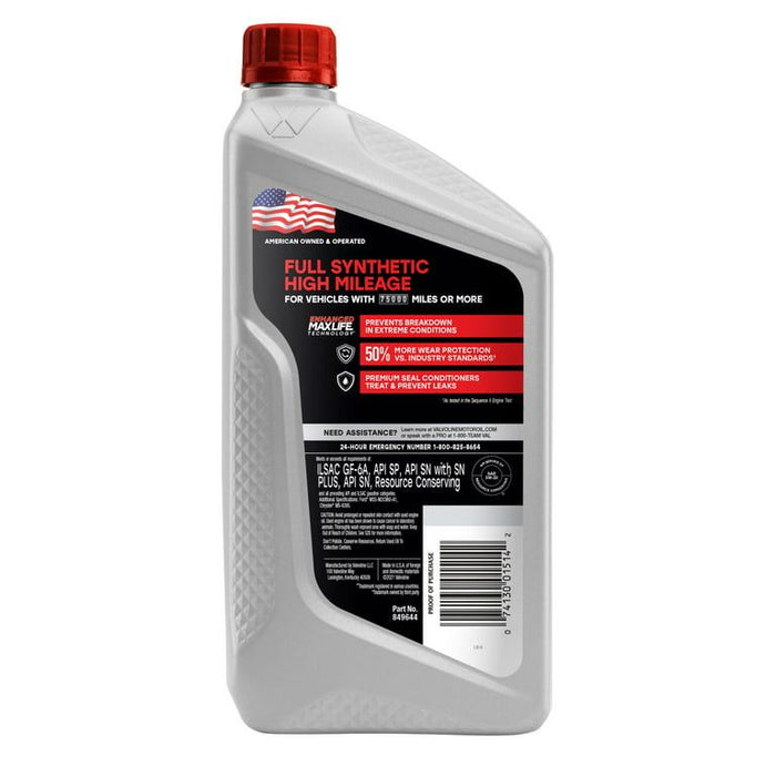 Valvoline Full Synthetic High Mileage MaxLife 5W-20 Motor Oil 1 QT