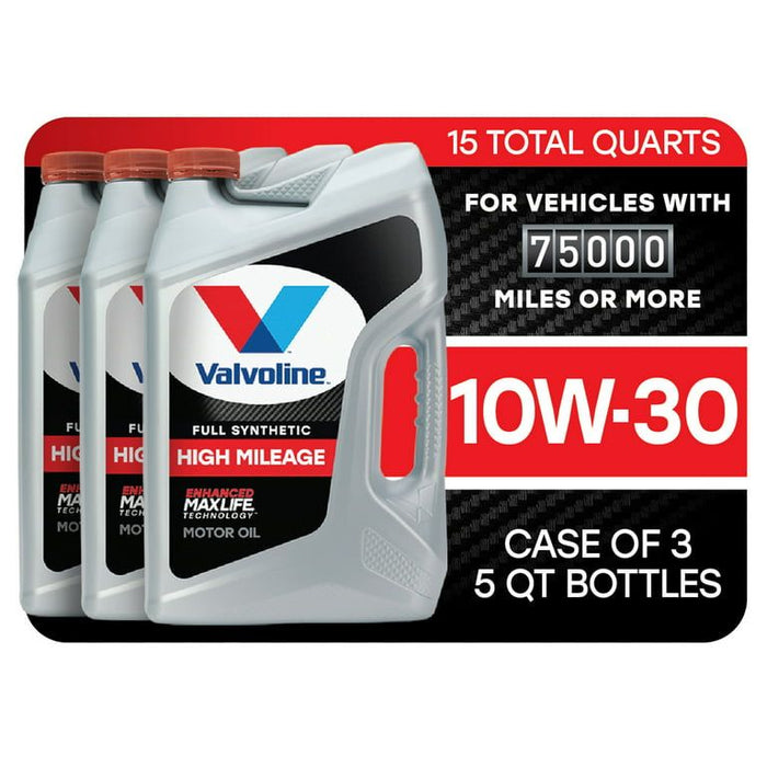 Valvoline Full Synthetic High Mileage MaxLife 10W-30 Motor Oil 5 QT, Case of 3