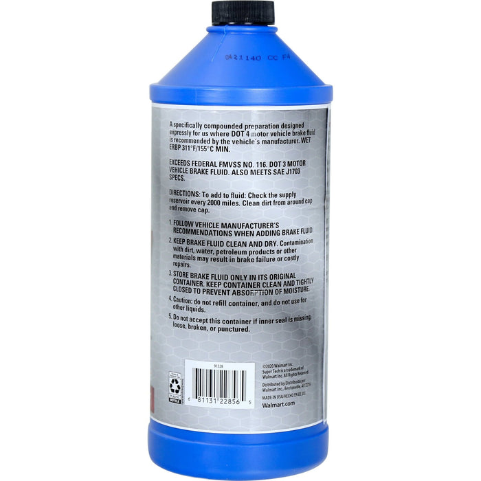 Super Tech Dot 4 Brake Fluid for Use in Disc, Drum, and ABS Brake Systems, 32 oz.