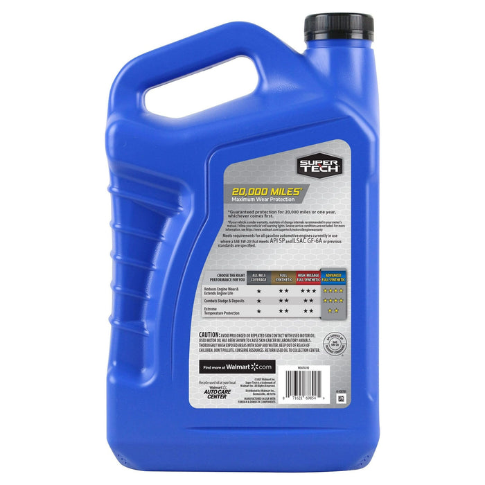 Super Tech Advanced Full Synthetic Motor Oil SAE 5W-20, 5 Quarts