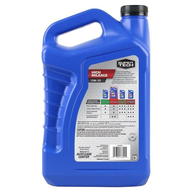 Super Tech High Mileage SAE 5W-20 Motor Oil, 5 Quarts