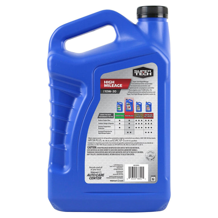 Super Tech High Mileage SAE 10W-30 Motor Oil, 5 Quarts