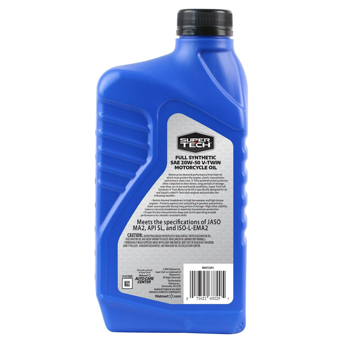 Super Tech Full Synthetic SAE 20W-50 V-Twin Motorcycle Oil, 1 Quart