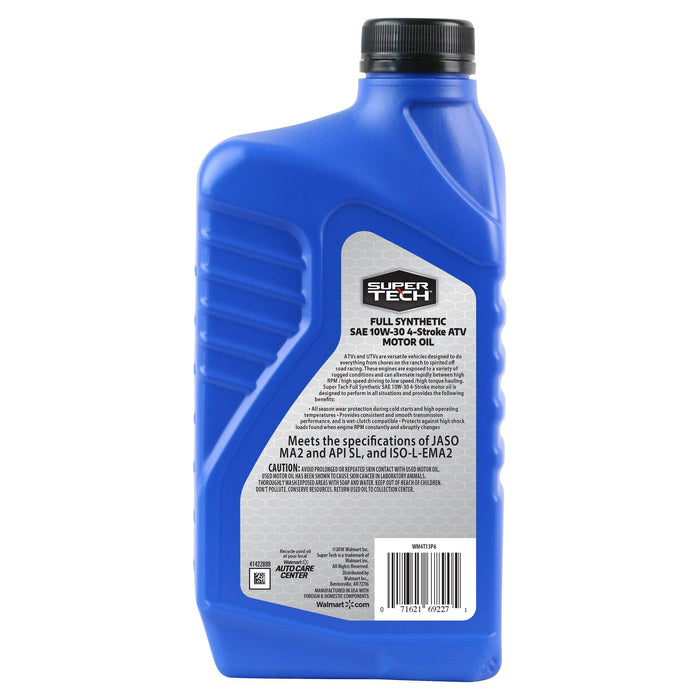 Super Tech Full Synthetic SAE 10W-30 4-Stroke ATV Motor Oil, 1 Quart