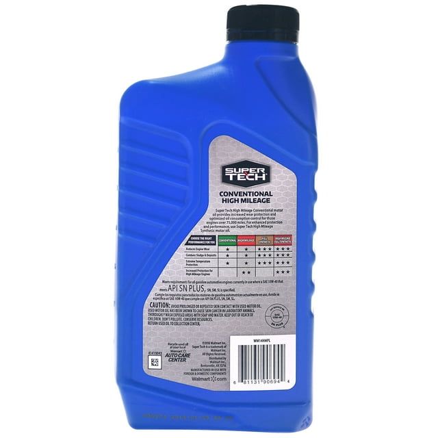 Super Tech High Mileage SAE 10W-40 Motor Oil, 1 Quart