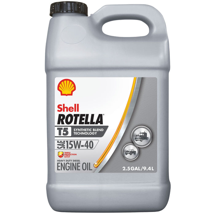 Shell Rotella T5 Synthetic Blend 15W-40 Diesel Engine Oil, 2.5 Gallon