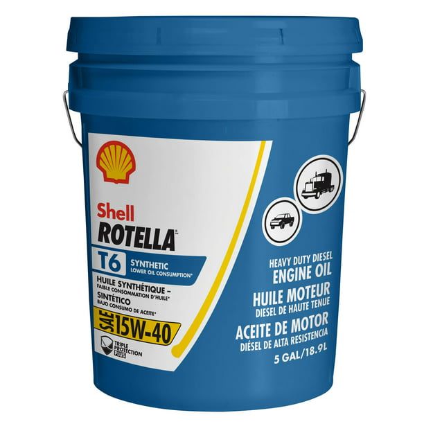 Shell Rotella T6 Full Synthetic 15W-40 Diesel Engine Oil, 5 Gallon