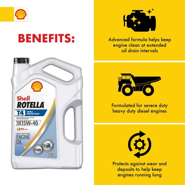 Shell Rotella T4 Triple Protection 15W-40 Diesel Motor Oil, 1-Gallon, 3 Pack Case