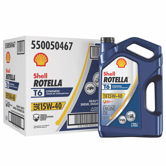 Shell Rotella T6 Full Synthetic 15W-40 Diesel Engine Oil, 1 Gallon, 3 Pack Case