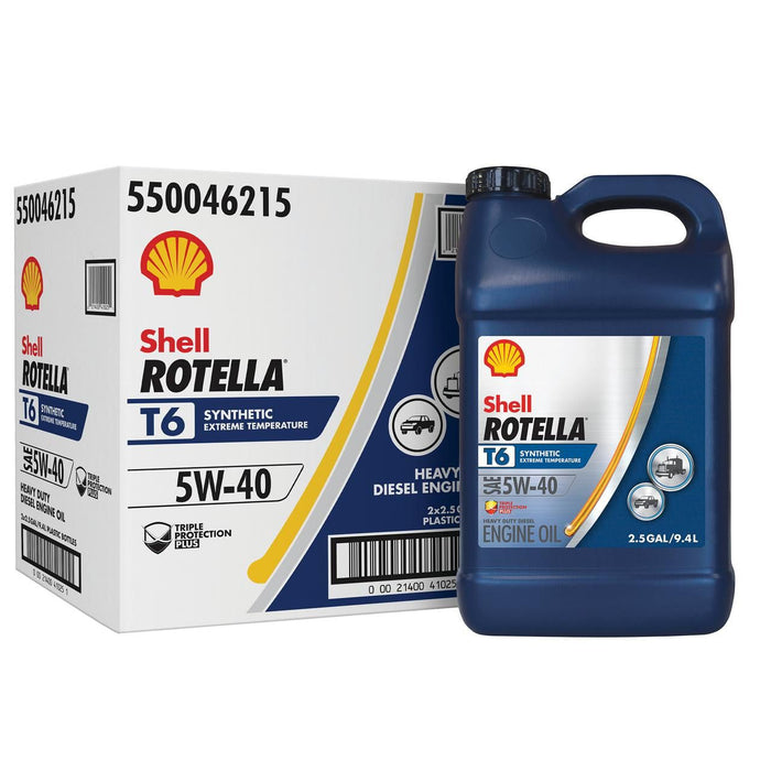 Shell Rotella T6 Full Synthetic 5W-40 Diesel Engine Oil, 2.5 Gallon