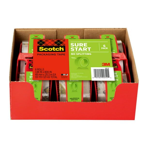 Scotch Sure Start Shipping Tape Dispenser, Clear 1.88" x 800", 6 Dispensers