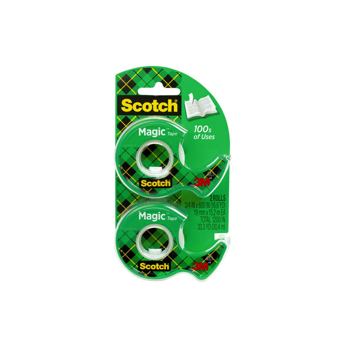 Scotch Magic Tape Dispenser Rolls, Clear, 3/4" x 600", 2 Dispensers