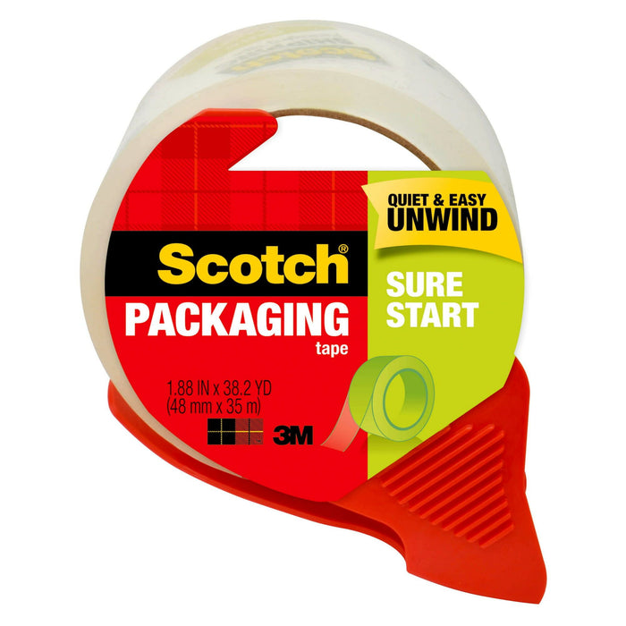 Scotch Sure Start Packaging Tape Dispenser, Clear 1.88 in. x 38.2 yd., 1 Total