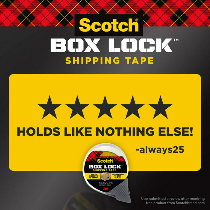 Scotch Box Lock Packaging Tape, Clear, 1.88 in. x 25.6 yd., 1.5 in. Core, 1 Total