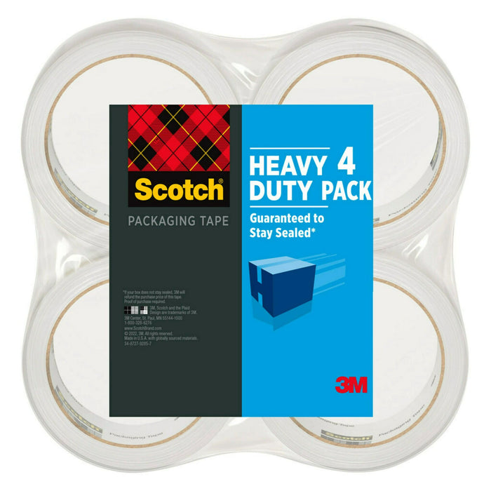 Scotch Heavy Duty Shipping Packaging Tape, Clear, 1.88 in. x 54.6 yd., 4 Rolls