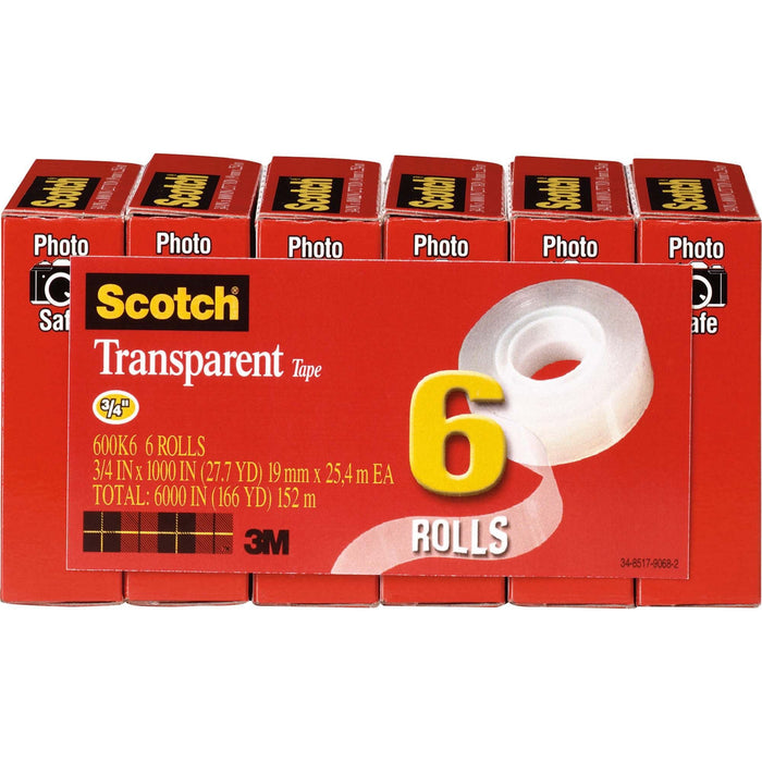 Scotch Transparent Tape - 3/4"W, 6 / Pack, Clear