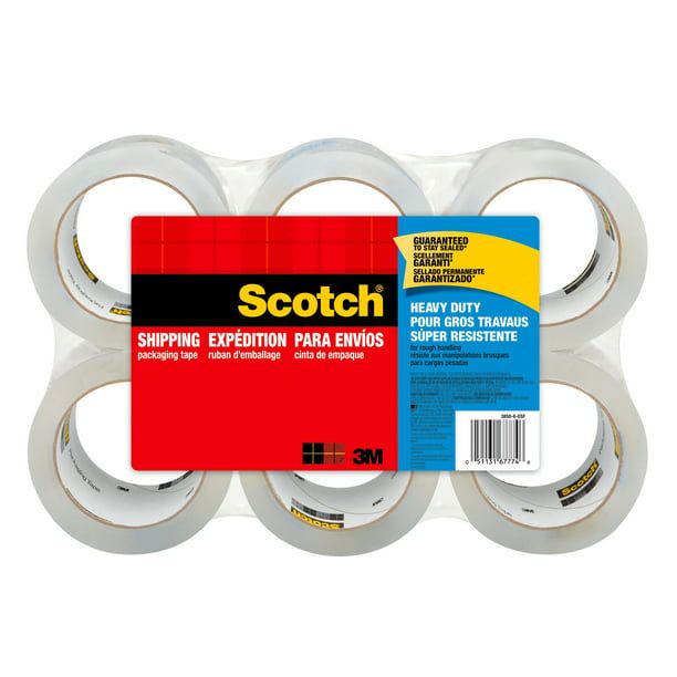 Scotch Packaging Tape Heavy Duty Shipping, Clear, 1.88 in. x 54.6 yd, 6 Rolls