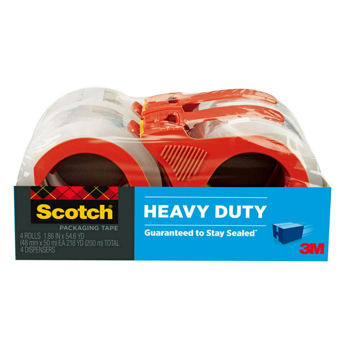 Scotch Heavy Duty Shipping Packaging Tape, 1.88 in x 54.6 yd, 4/Pack with Dispensers